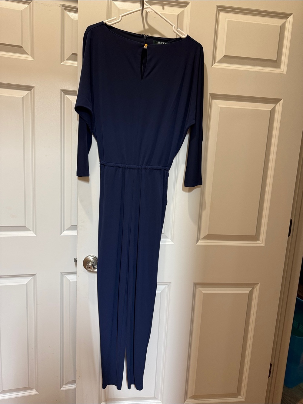 Lauren Ralph Lauren Navy Long-Sleeve Jumpsuit with Cinched Waist